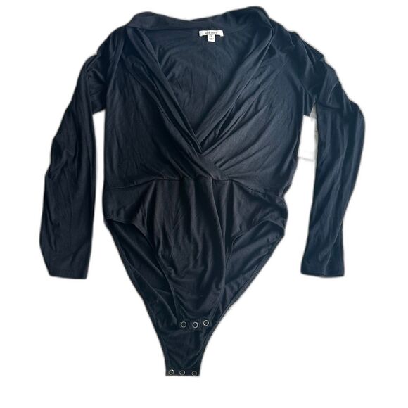Ella Moss Black Bella Long Sleeve Wrap Front Bodysuit, Size M – NWT - Picture 3 of 8